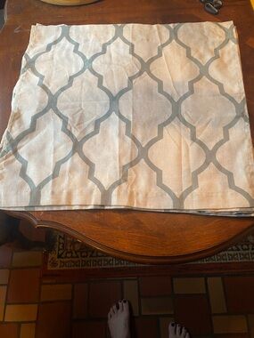 Green on cream Moroccan tile design lot of 8 curtain panels .